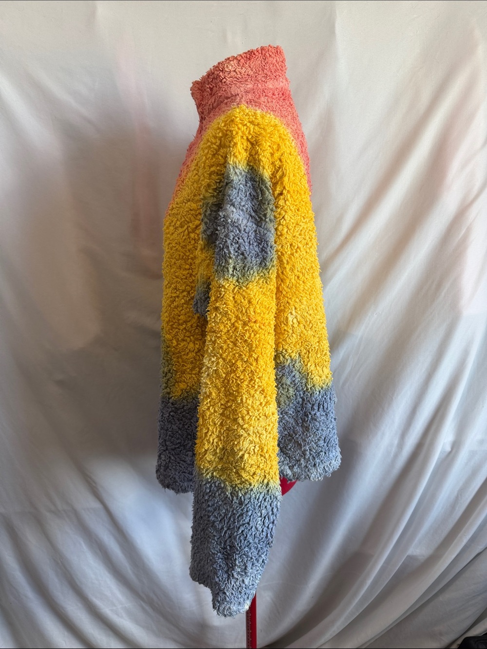 MNML Colorblock Sherpa Pullover in Pink, Yellow & Gray - Picture 4 of 6